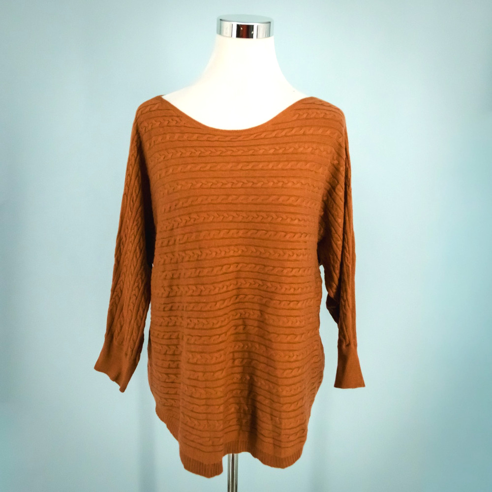 Market & Spruce Stitch Fix Size XL Brown Cable 3/4 Sleeve Cashmere Silk Sweater